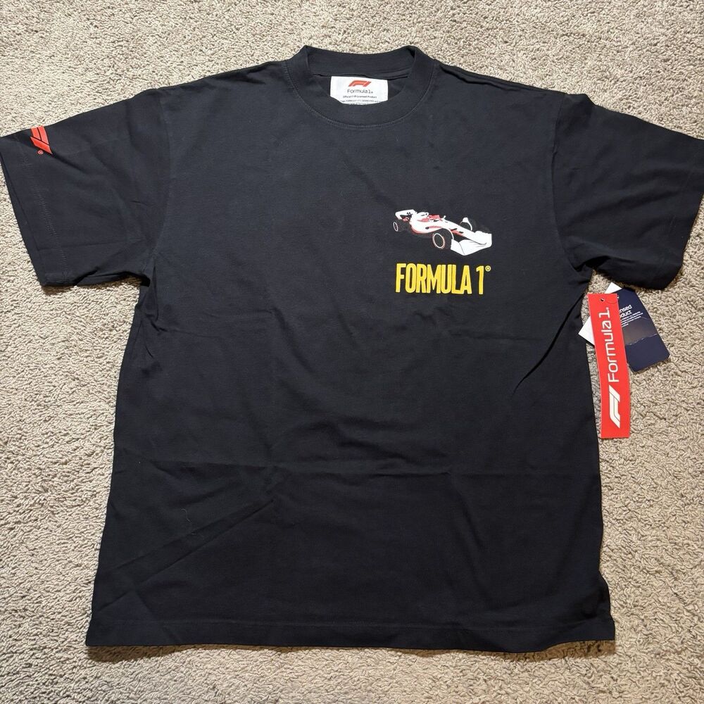 New Formula 1 F1 Racing Black Graphic T-Shirt Mens XL Double Sided PacSun NWT